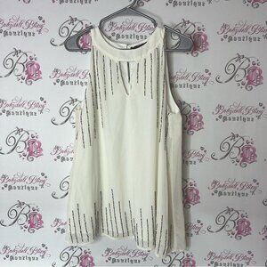 Sloane & Sadie halter tank top embroidered beaded Elegant White Sleeveless Top